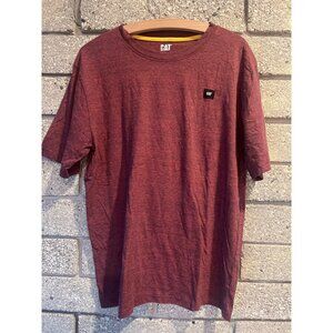 CAT Red Heather Crewneck T-Shirt Mens Short Sleeve Cotton Blend Casual Wear Size
